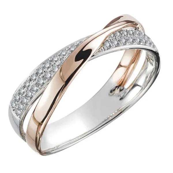 Newest Fresh Stainless Steel Two Tone Dazzling Shape Ring for Women Wedding